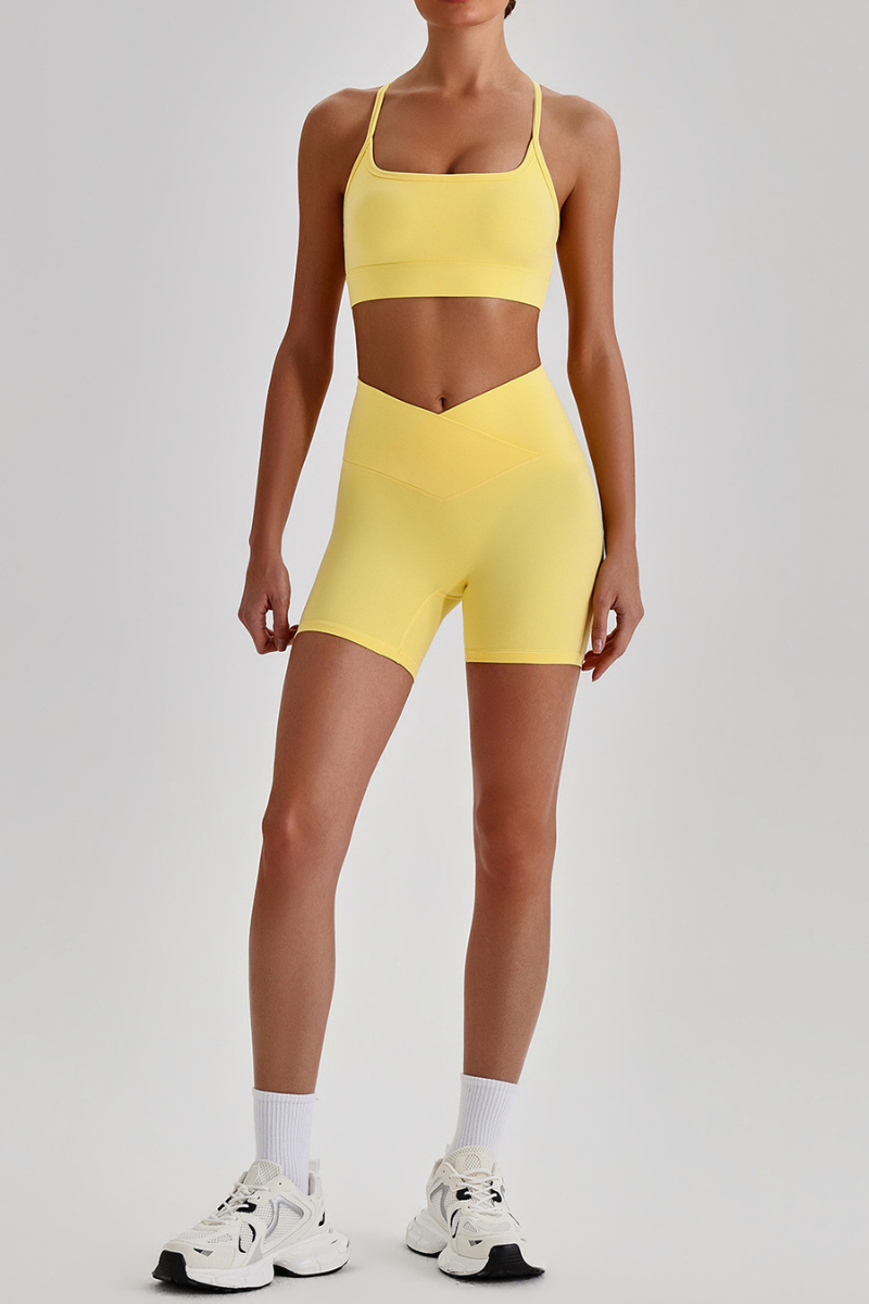 Women's Brushed Set:Cutout Back Bra & V-waist Yoga Shorts