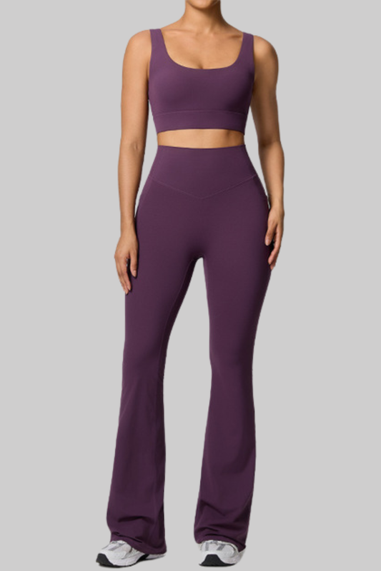 Women's Double Strap Twist Back Cami & Flare Yoga Pants Set