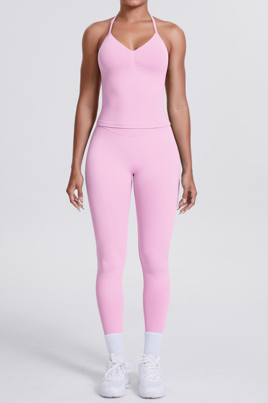 High-Waist Seamless Yoga Set - Halter Neck, Quick-Dry Fitness Outfit