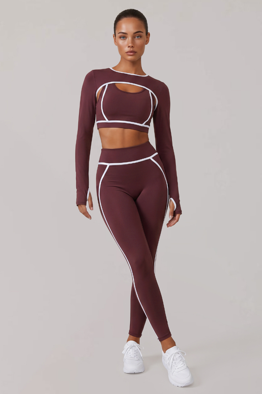 Women's Naked-Feel Contrast-Line 3-Piece Yoga Workout Set