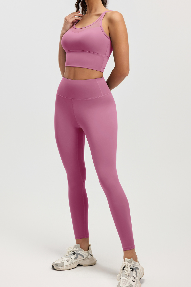 Women's Athletic Sets:Mesh Panel Bra And High Waist Leggings
