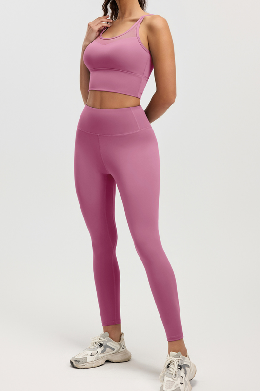 Women's Athletic Sets:Mesh Panel Bra And High Waist Leggings