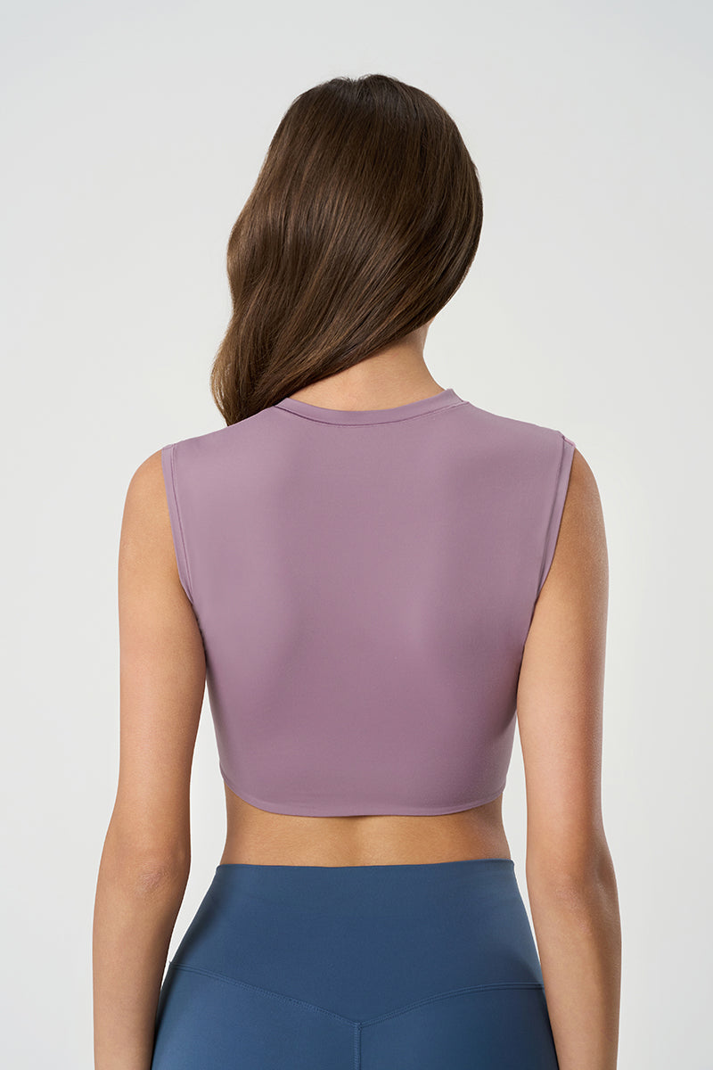 Women Round Neck Naked-Feel Moisture-Wicking Crop Yoga Sports Tank Top