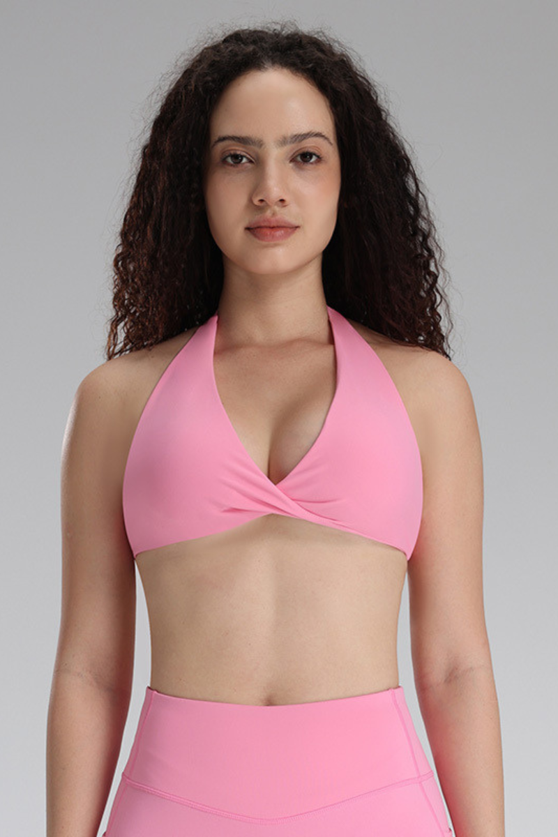 Women's Halter Neck Twist Front Deep V Sports Yoga Bra