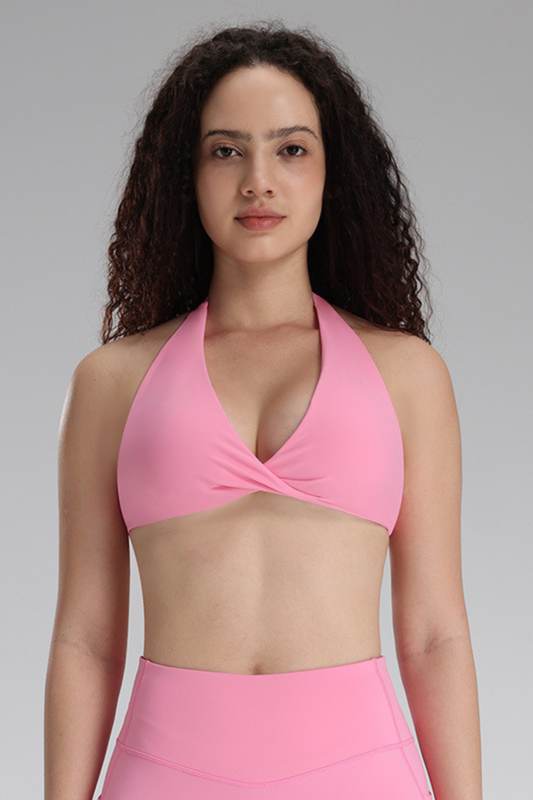Women's Halter Neck Twist Front Deep V Sports Yoga Bra