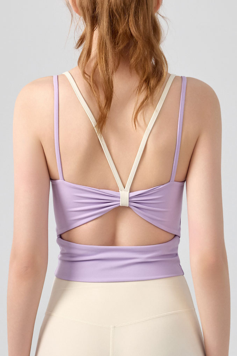Women's Athletic Color Block Twist Back Padded Yoga Tank Top
