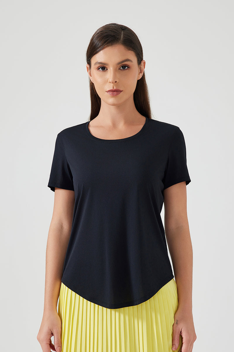 Women Lightweight Breathable Slim-Fit Quick-Dry Yoga Fitness Short-Sleeve Top