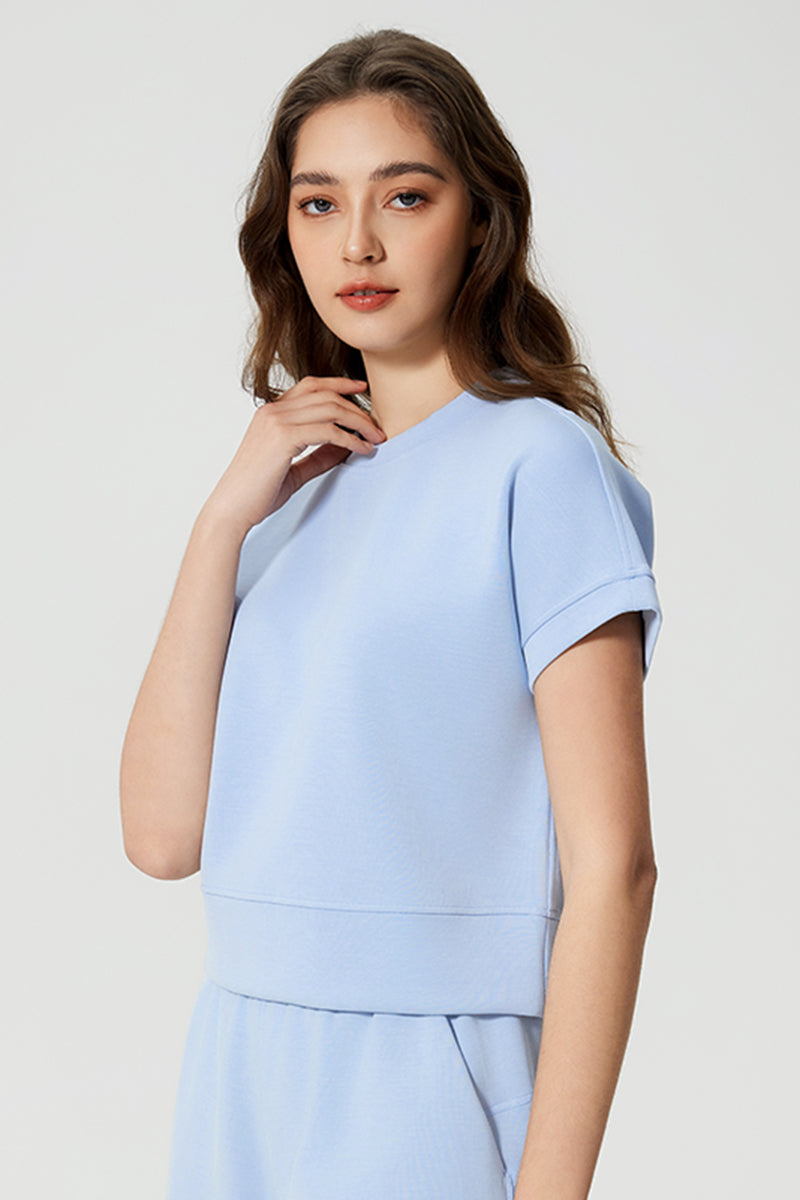 Women Round Neck Short Sleeve Drop Shoulder Sleeve Loose Running Sports Fitness Yoga T-Shirt