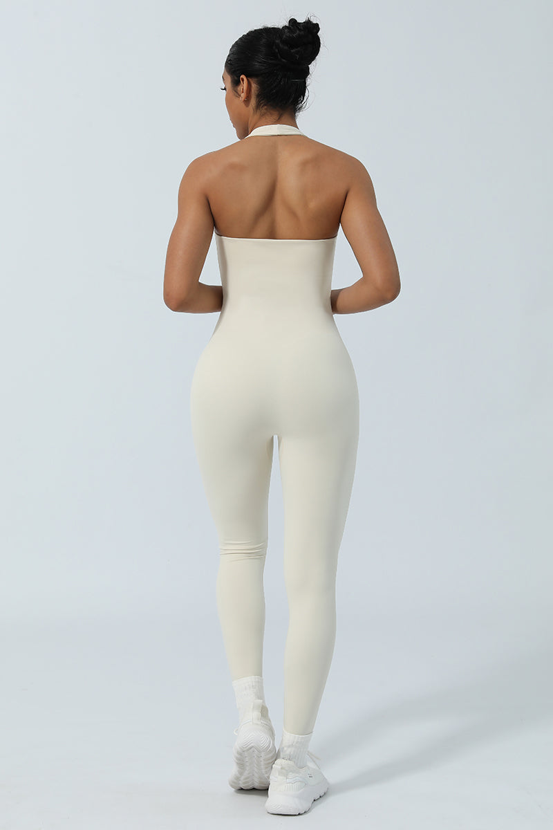 Women Halter Neck Backless Sport Jumpsuit