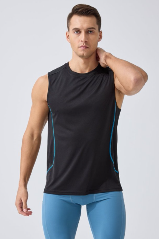 Men's Contrast Stitch Dry Crew Neck Sleeveless Tank Top