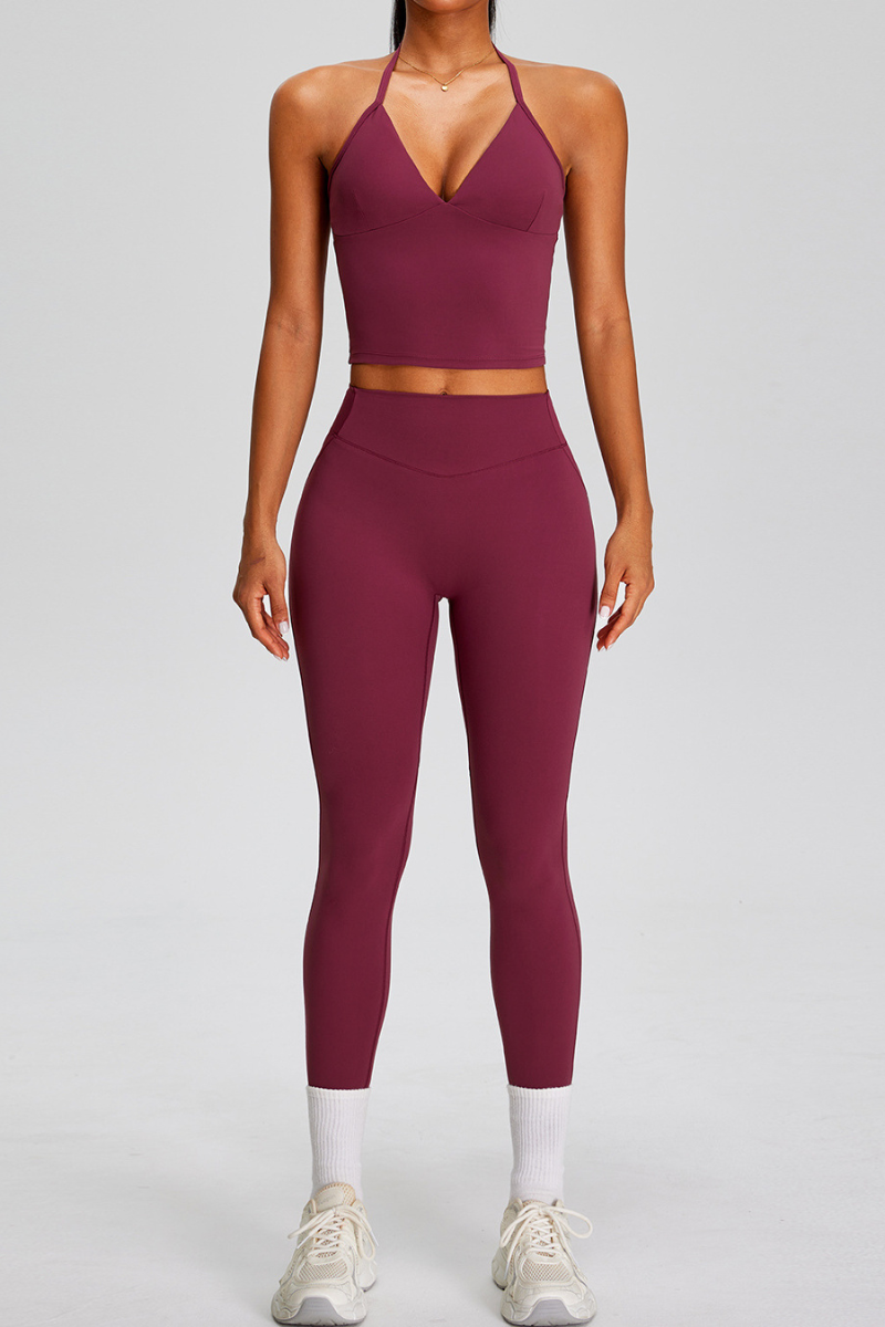 Women's Athletic Sets:Halter V-neck Tank Top And Leggings