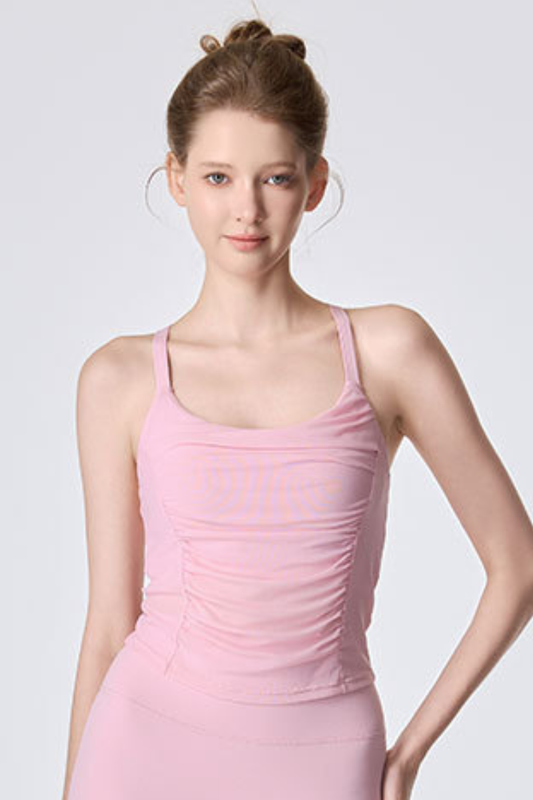 Women's Halter Mesh Ruched Waist Padded Yoga Tank Top