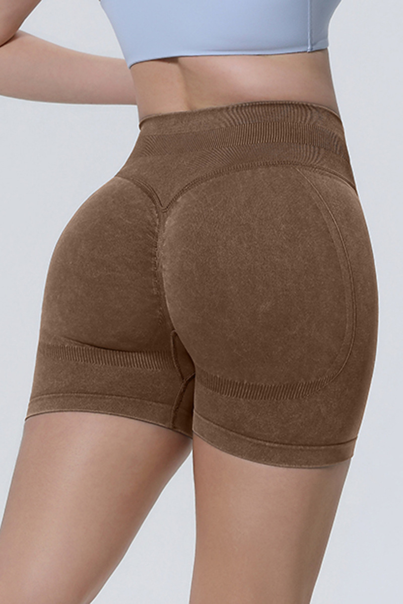 Women's Athletic Seamless Washed Pleated  Yoga Shorts