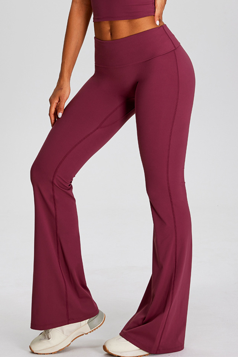 Women's Athletic Solid Pleated Buttocks Lift Flare Pants