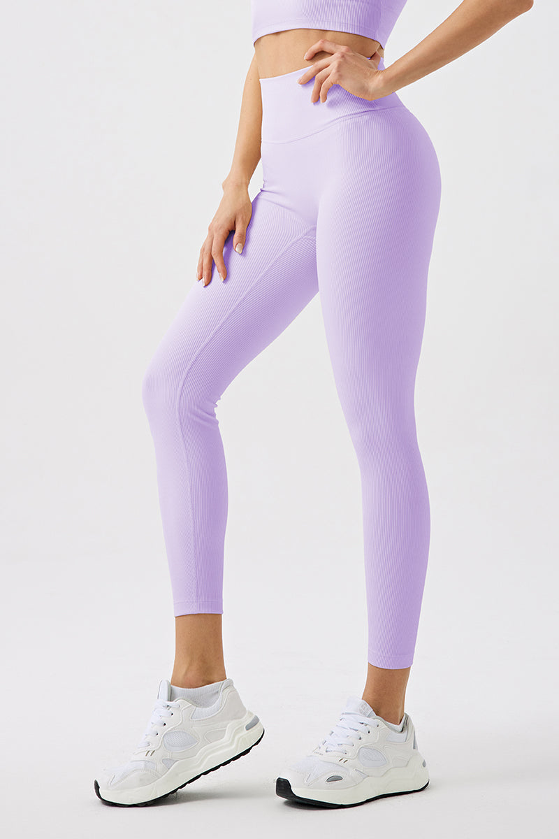 Women Ribbed Eco-Friendly Recycled Beauty Stripe Hip Lifting Tummy Tuck High Waisted Sports Fitness Yoga Leggings