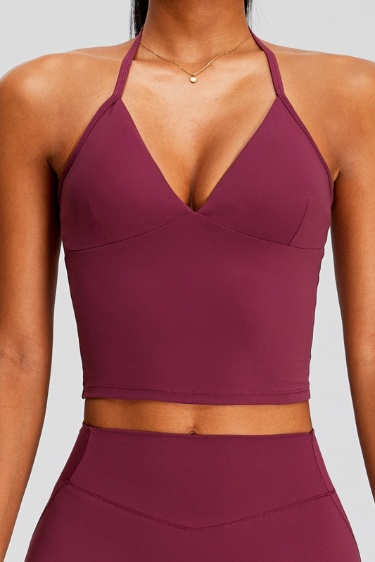 Women's Halter Deep V-Neck Cropped Yoga Sports Tank Top