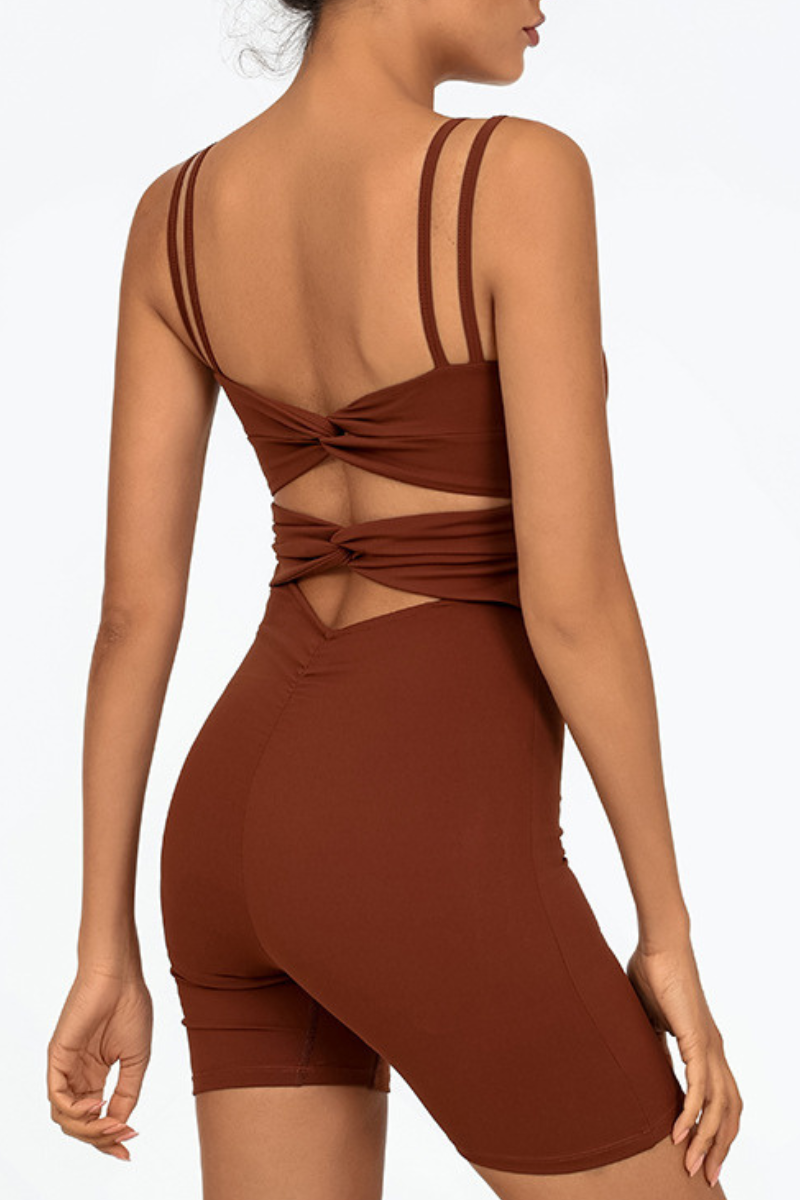 Women's Double Thin Strap Twist Cutout Back Workout Jumpsuit