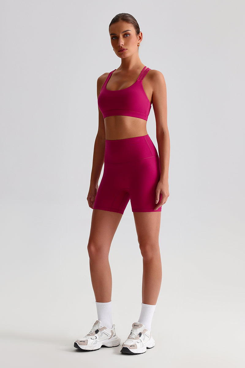 Women Naked Sensation Yoga Shorts Set: Cross-Back Bra + High-Waisted Sculpting Shorts
