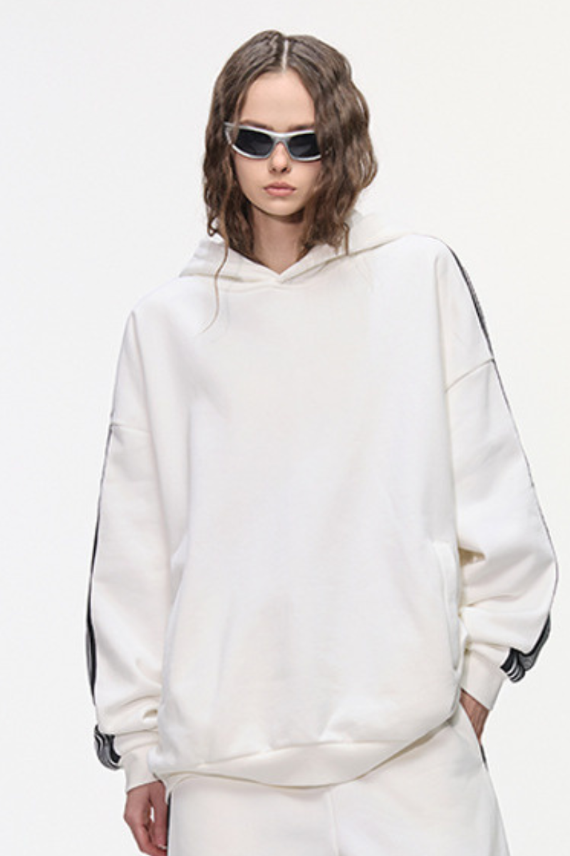 Women's 350g Color Block Side Stripe Ribbed Cuff Hoodie