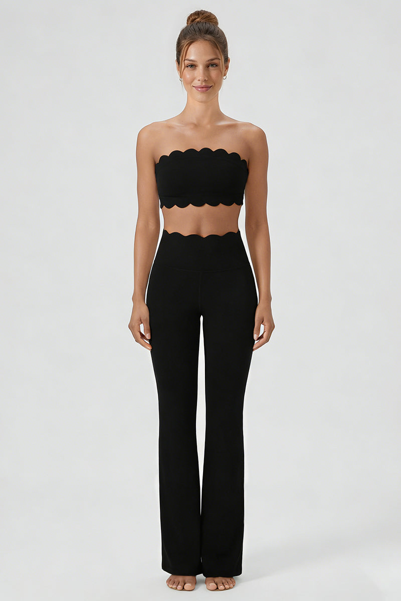 Women's 2-Piece Sets:Scalloped Edge Bra & Flare Leggings