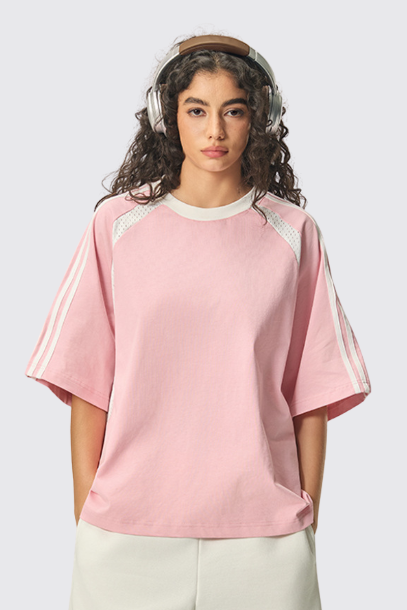 Women's 260g Cotton Mesh Stripe Patch Tee