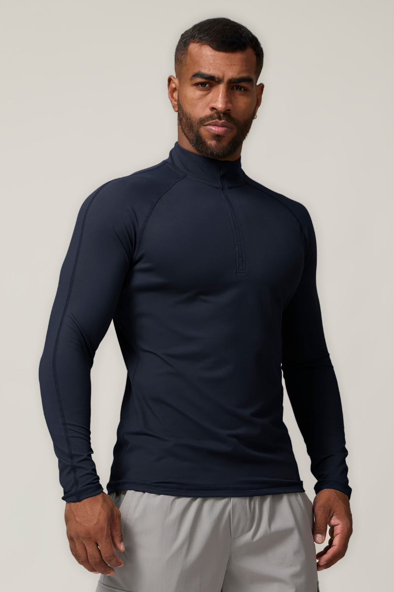 Men's Half-Zip Mock Neck Quick-Dry Athletic Long Sleeve T-Shirt