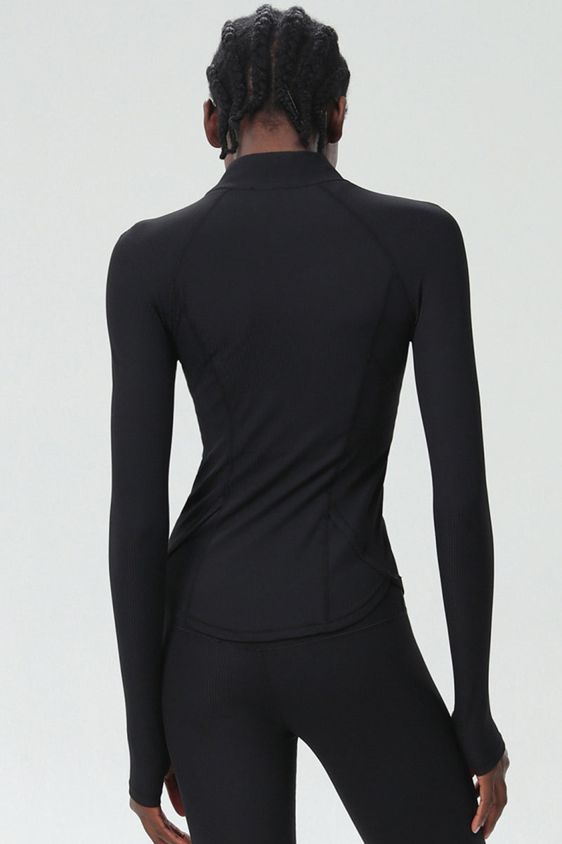 Women High-Neck Waist-Shaping Slim-Fit Yoga Built-In Pocket Running Workout Jacket