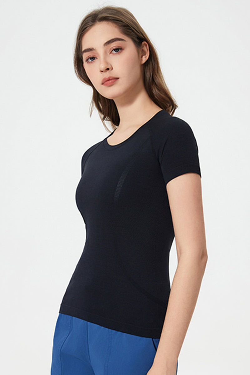 Women Seamless Round Neck Slim-Fit Quick-Dry Breathable Yoga Running T-Shirt