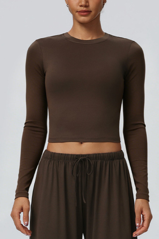 Women's Crew Neck Cropped Long Sleeve Athletic Top