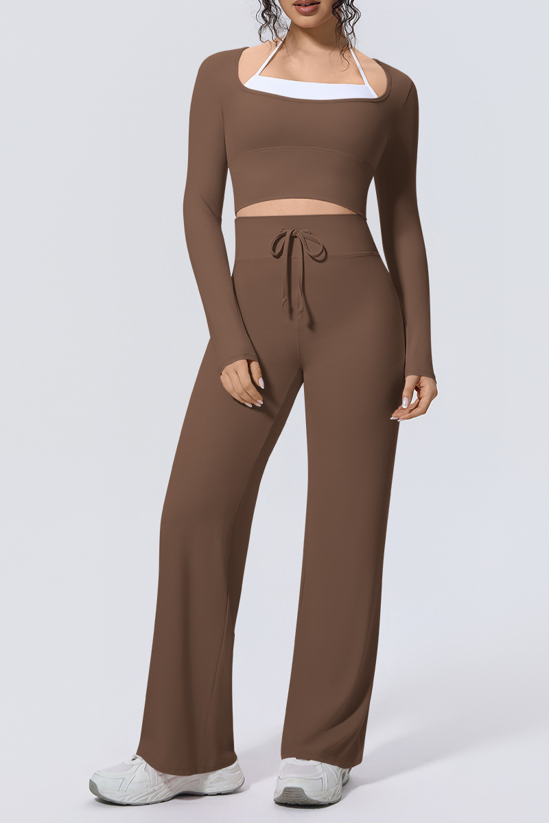 Women Sets:Cropped Long Sleeve T-shirt And Straight Leg Pant