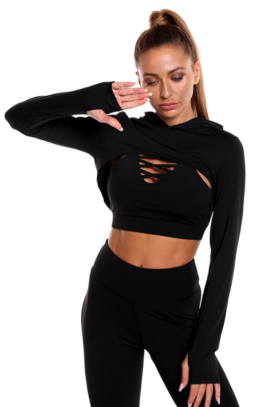 Women's Finger Cuff Cropped Solid Athletic Hooded
