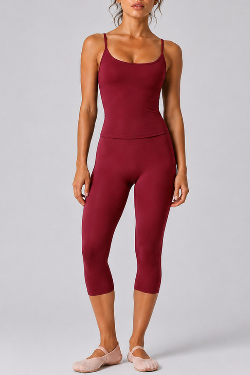 Women's Adjustable Thin Strap Tank Top And Capri Yoga Set