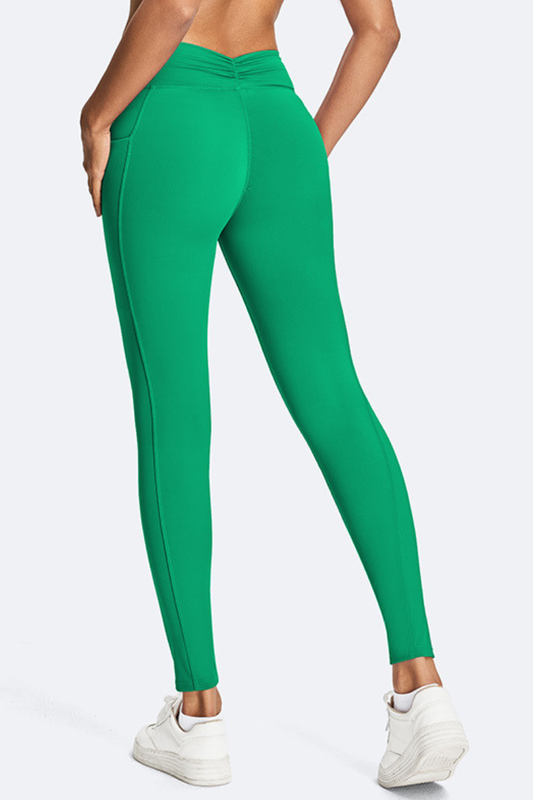 Women's Athletic Side Pocket Ruched Back Seam Yoga Leggings