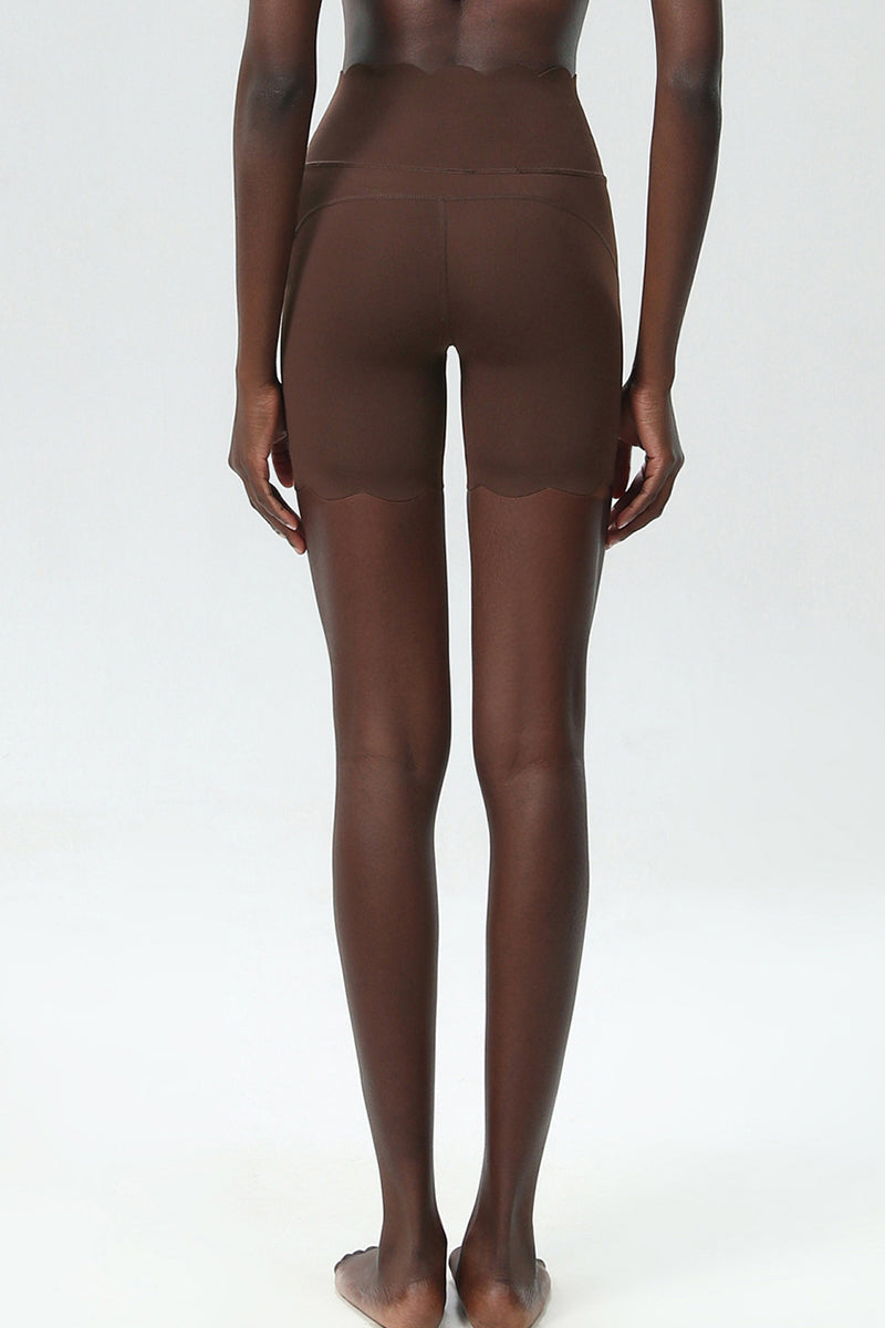 Women Wave-Edged High-Waist Quick-Dry Tight-Fit Yoga Cycling Mid-Length Sports Shorts