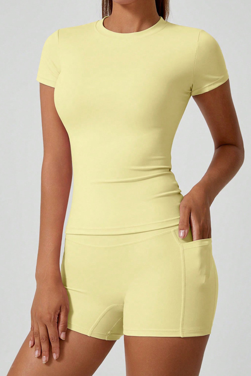 Women's Cropped T-shirt And High Waist Side Pocket Yoga Set