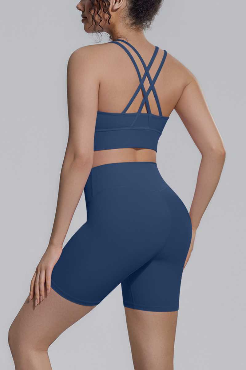 Women's Athletic Yoga Sets:Cross-Back Bra And Shorts