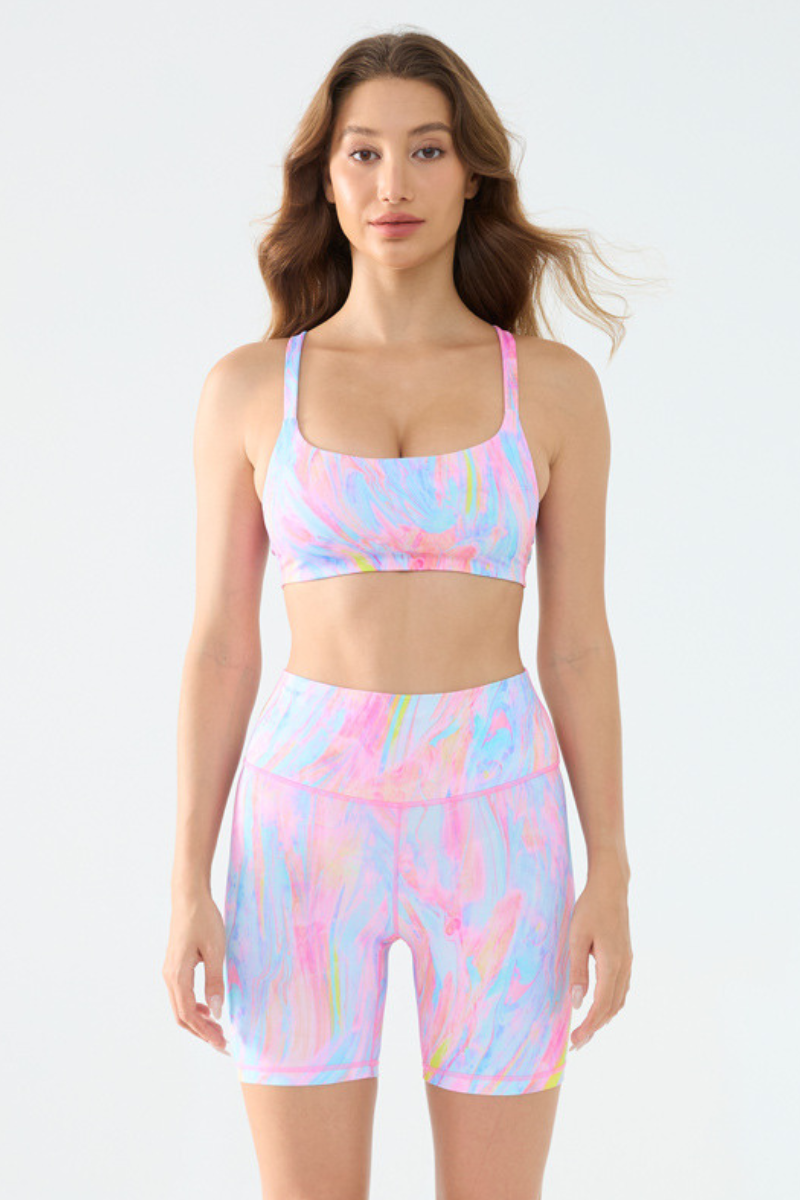 Women's Colorful Print Sports Bra And Biker Shorts Sets