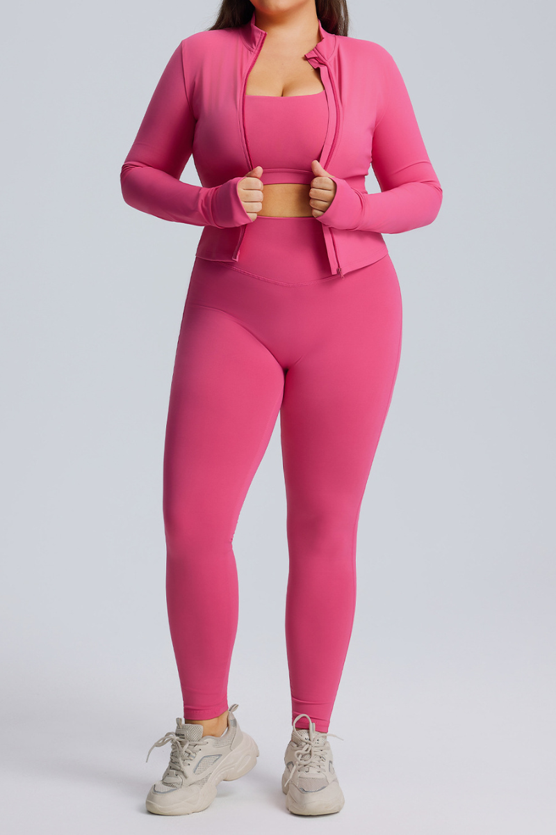 Plus Size Women's Set:Stand Collar Jacket And Leggings