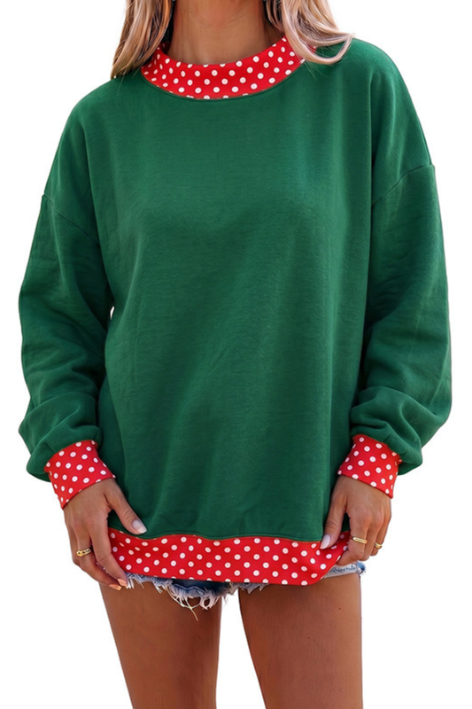 Women's Fall Polka Dot Color Block Mockneck Sweatshirt