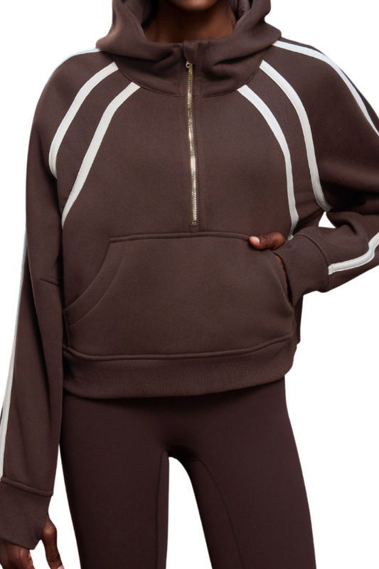 Women's Fall Fleece Varsity Half-Zip Hoodie With Thumb Holes