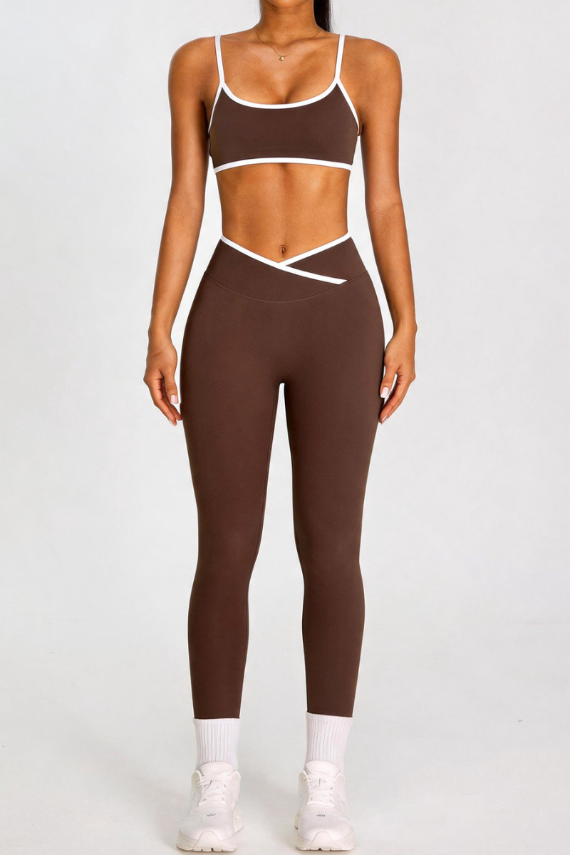 Women's Color-Block Bra And Cross Waist Leggings Sport Set