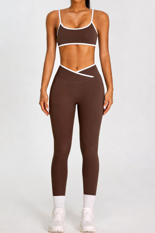 Women's Color-Block Bra And Cross Waist Leggings Sport Set