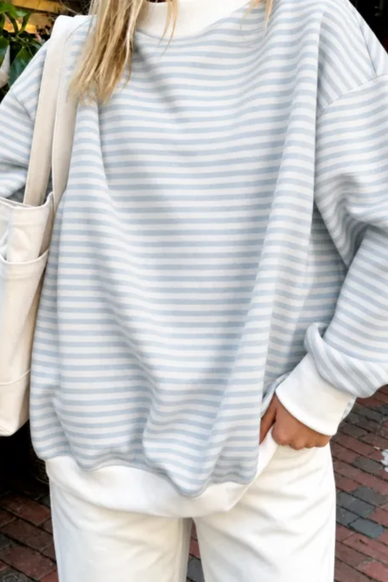 Women's Fall Southern Style Soft Striped Mock Neck Sweatshirt