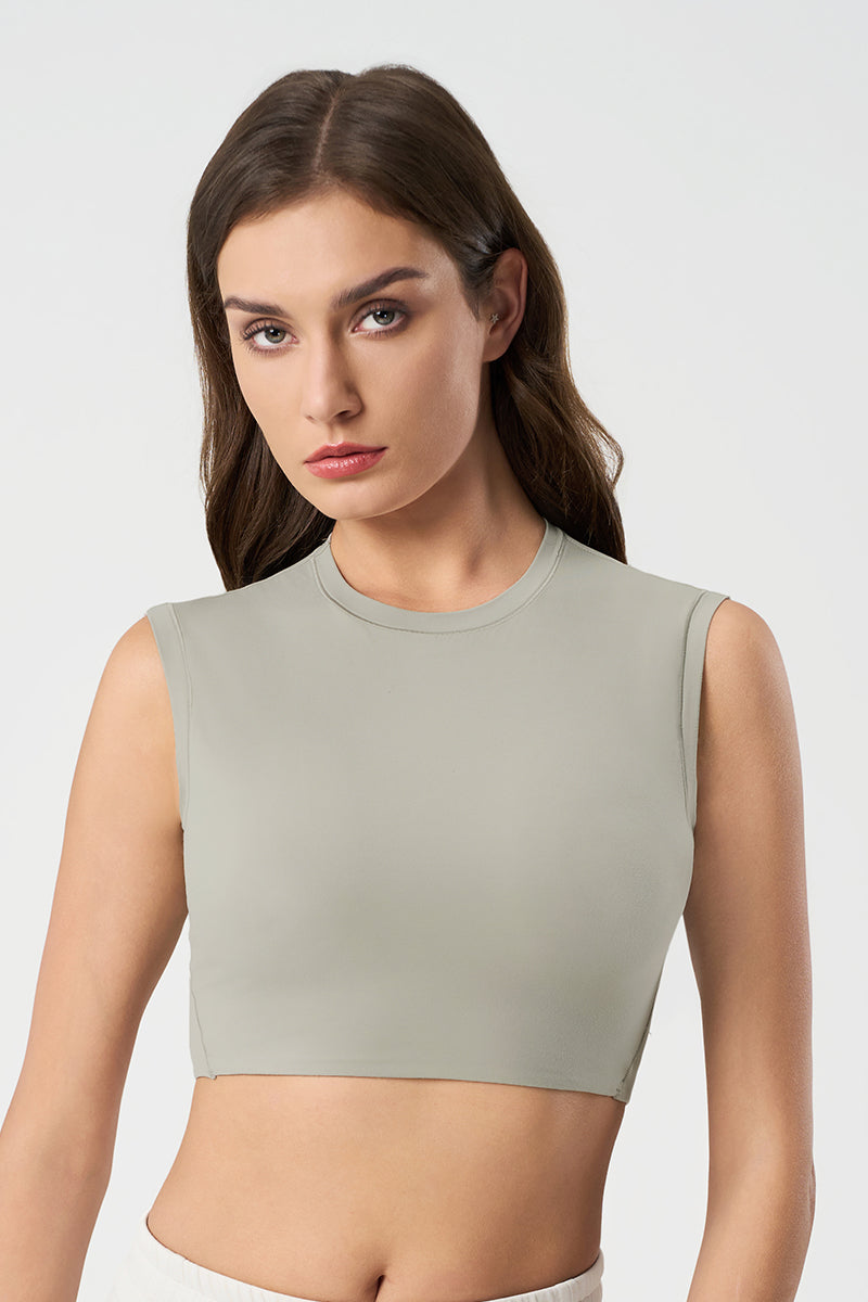 Women Round Neck Naked-Feel Moisture-Wicking Crop Yoga Sports Tank Top