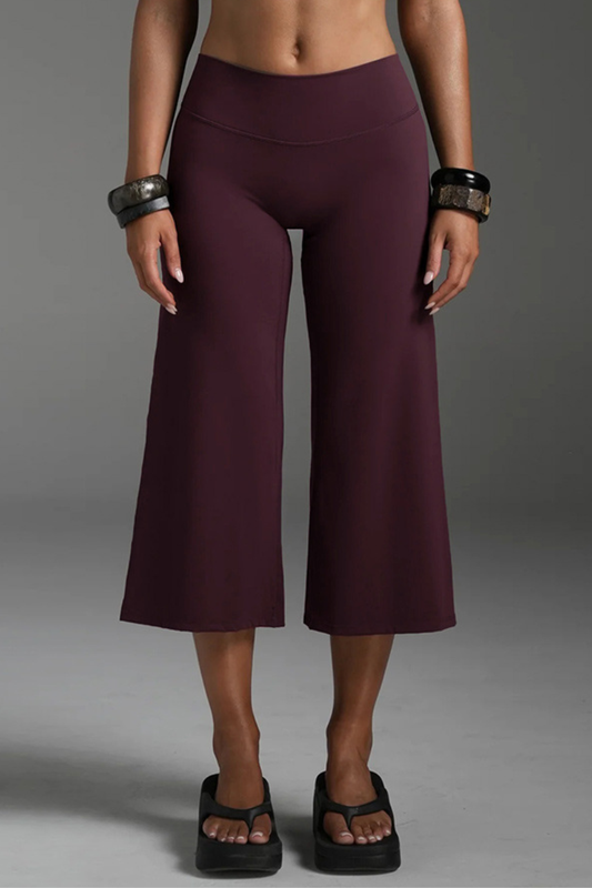 Women's Athletic Solid Yoga Casual Wide-Leg Capri Pants