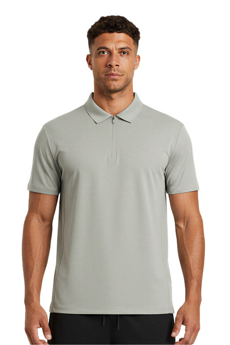 Men's Lightweight Polo Collar Half-zip Short Sleeve T-shirt