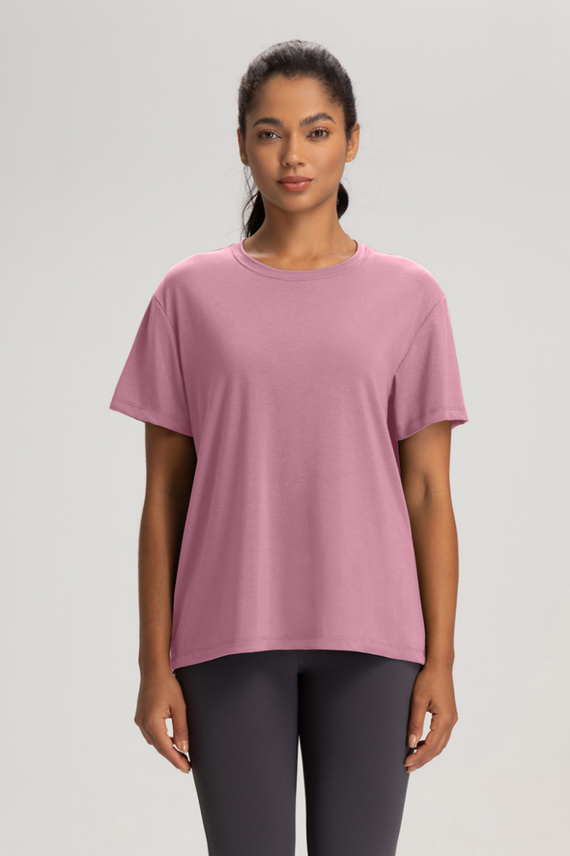 Women Solid Breathable Relaxed-Fit Yoga Short-Sleeve T-Shirt