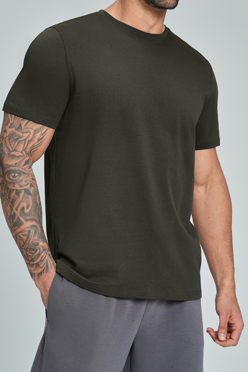 Men's Summer 100% Organic Cotton Solid Crew Neck Sports Tee