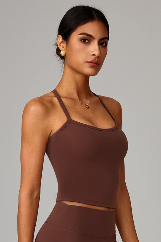 Women's Athletic Solid Thin Strap Cropped Tank Top