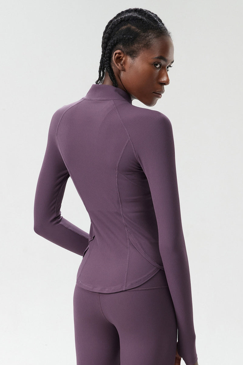 Women High-Neck Waist-Shaping Slim-Fit Yoga Built-In Pocket Running Workout Jacket